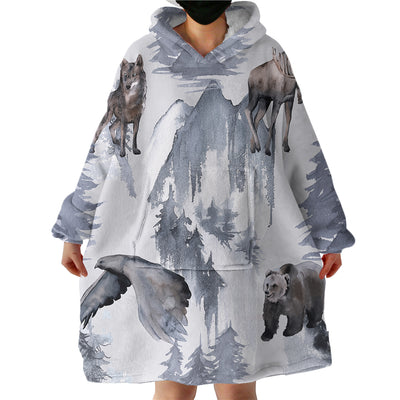 Snow Mountain Wolf Barber Blanket Hoodie