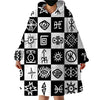 Black and White Aztec Symbols Hoodie Blanket