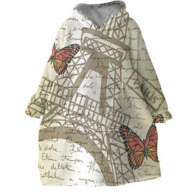 Butterflies and Eiffel Tower Paris Hoodie Blanket